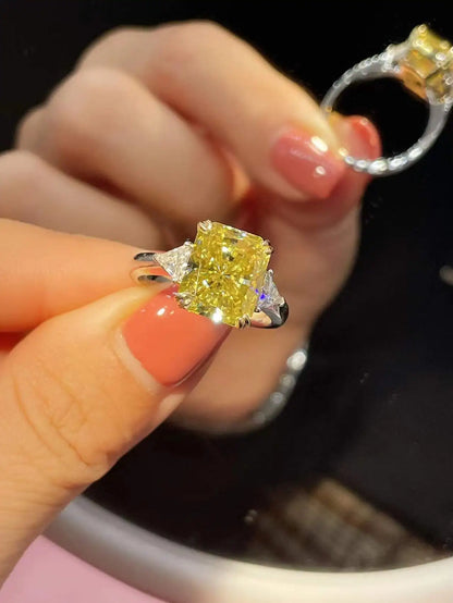 14K Gold Solid Real 5ct Radiant Cut Three-Stone Diamond Ring, Lab-Grown Diamonds (CVD/HPHT), Custom-Made Wholesale Wedding Rings