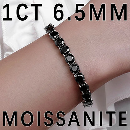 S925 Sterling Silver Black Moissanite Tennis Bracelet Full Paved Iced Out Hip Hop Street Style Unisex Luxury Jewelry Gift