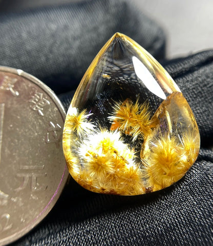 Natural Gold Rutilated Quartz Pendant Flower 21.7*18*9mm Water Drop Rutilated Quartz Jewelry Flower Men Women Brazil AAAAAAA
