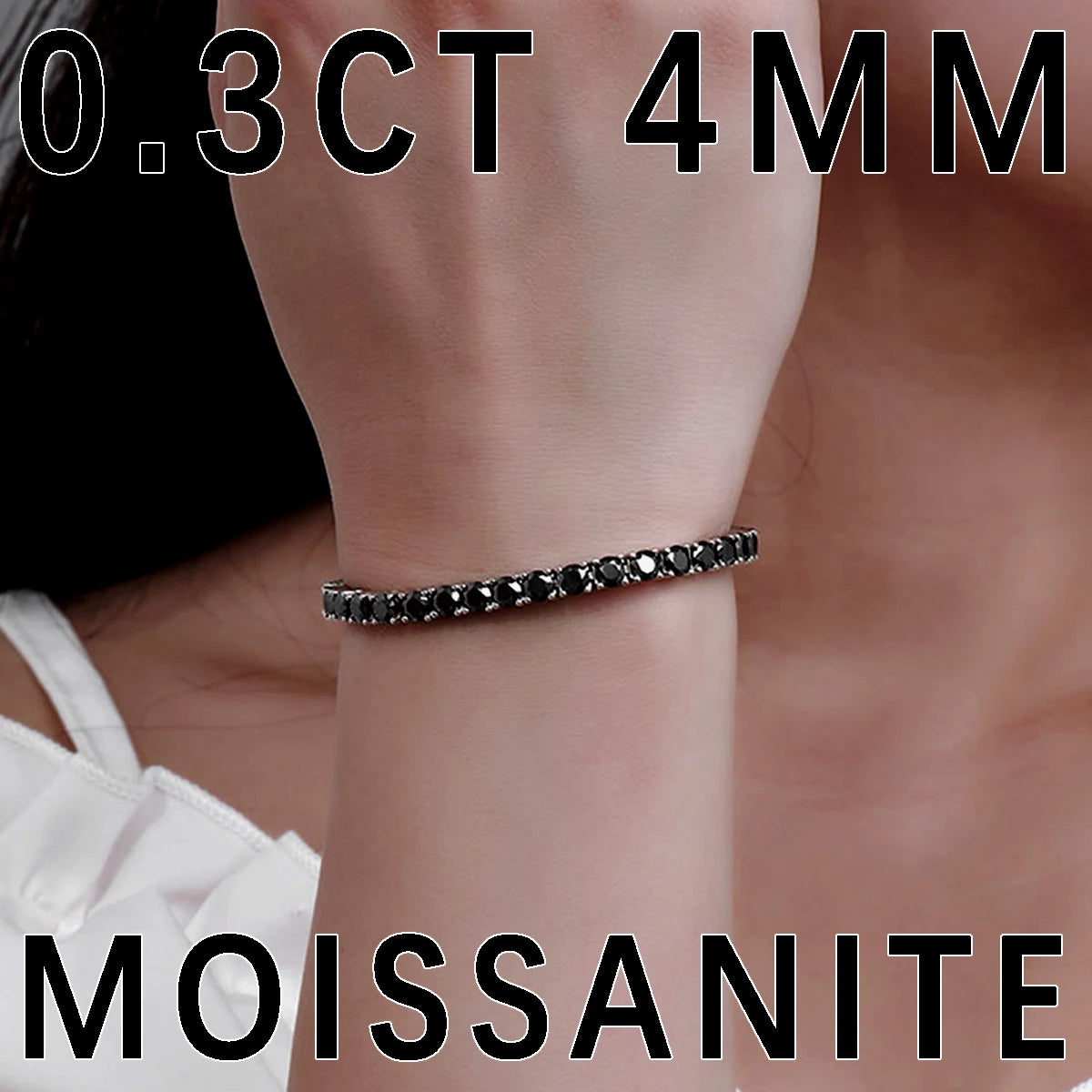 S925 Sterling Silver Black Moissanite Tennis Bracelet Full Paved Iced Out Hip Hop Street Style Unisex Luxury Jewelry Gift