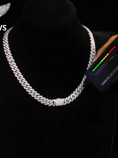 925er Silber 10mm 2 Reihen Moissanit Cuban Link Kette Bling Iced Out Besteht Diamantentester VVS Sterling Silber VVS Halskette