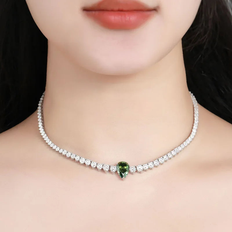Vexaro DVS1 Pear Moissanite Necklace Women 925 Silver | Vexaro