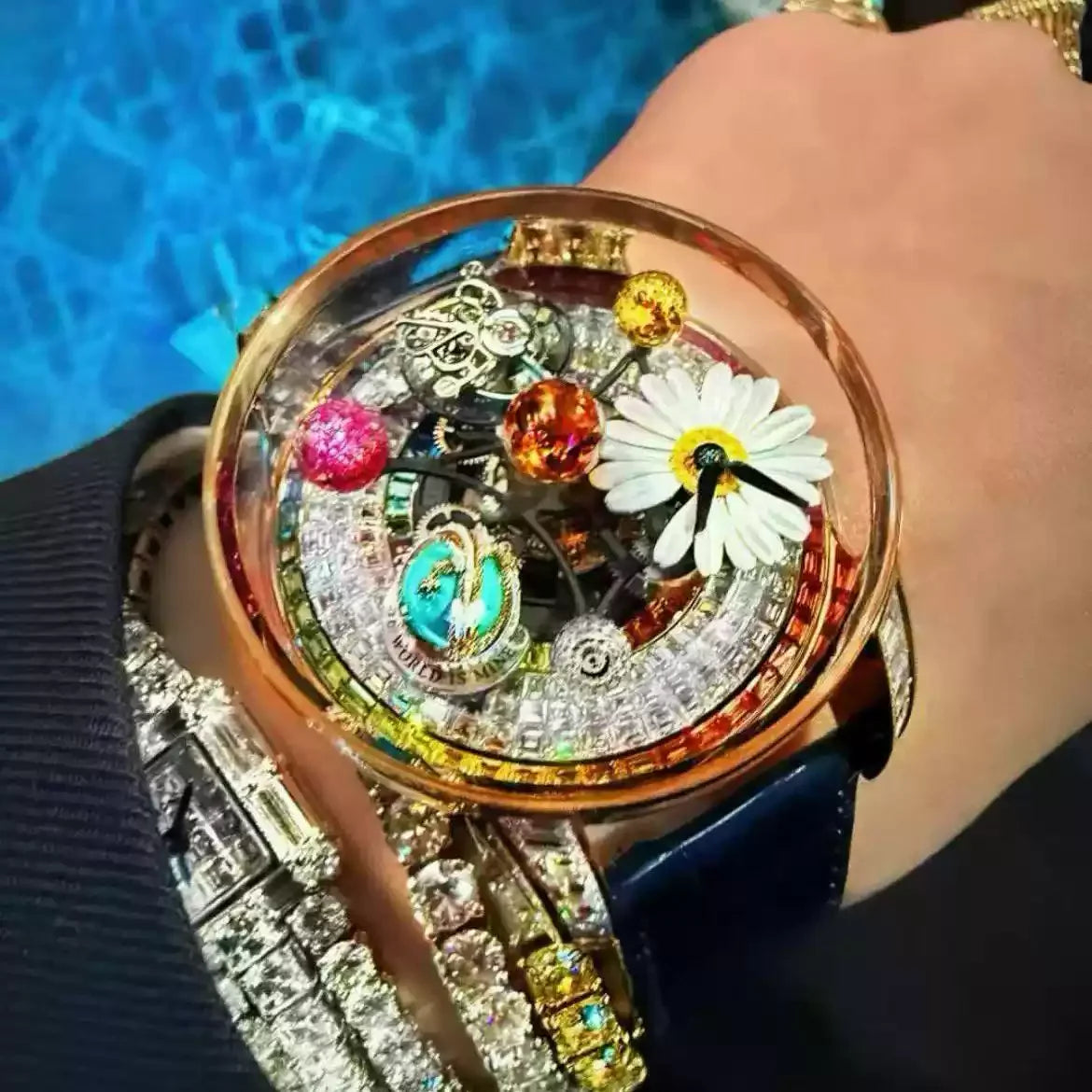 Customized limited edition celestial tourbillon watch,mechanical full disc rotatable watch,dual movement,small ugly orange watch