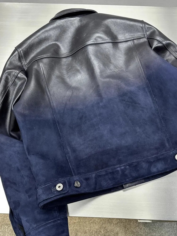 Men's Sheepskin Leather Moto Jacket Gradient | Vexaro