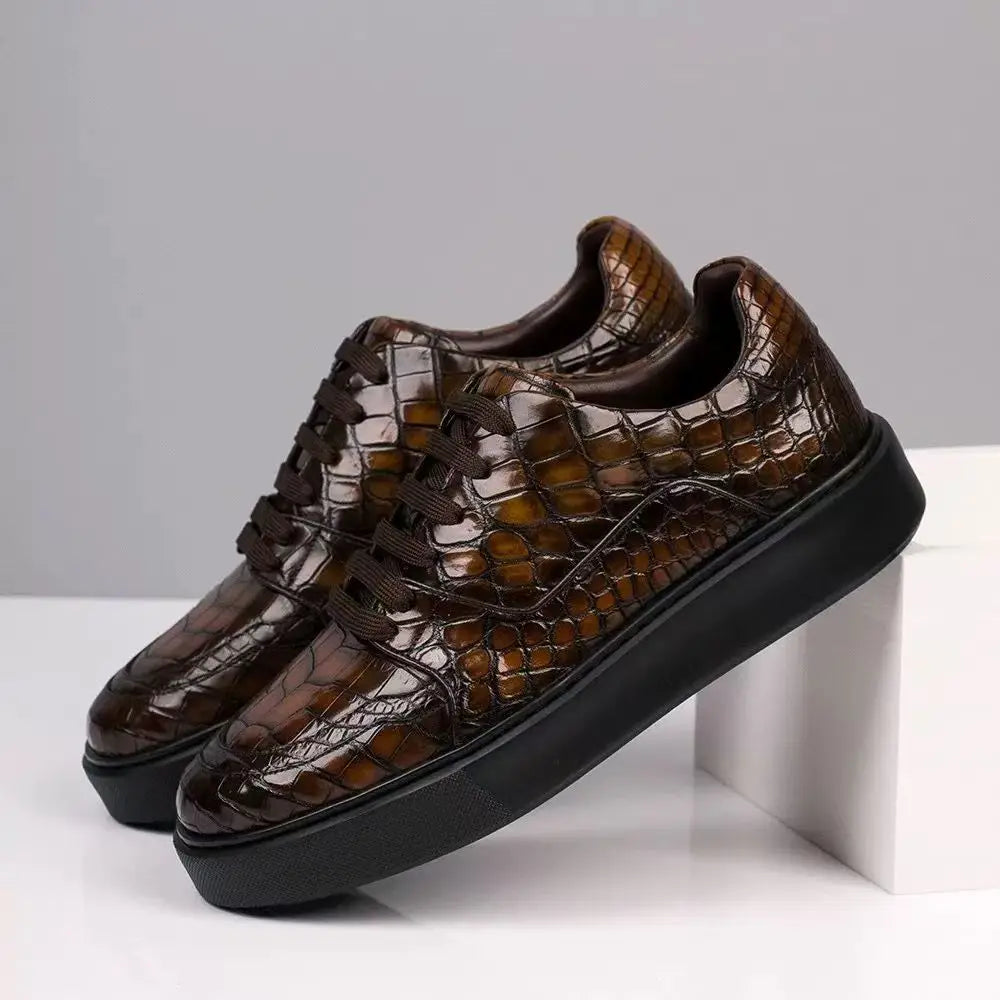 Men's Crocodile Skin Leather Sneakers | Vexaro