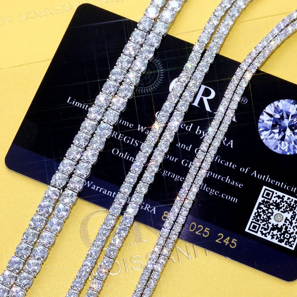 MooSuun 3/4/5mm Moissanite Tennis Necklace for Women Men Sparkling Lab Diamond S925 Sterling Silver Luxury Fine Jewelry