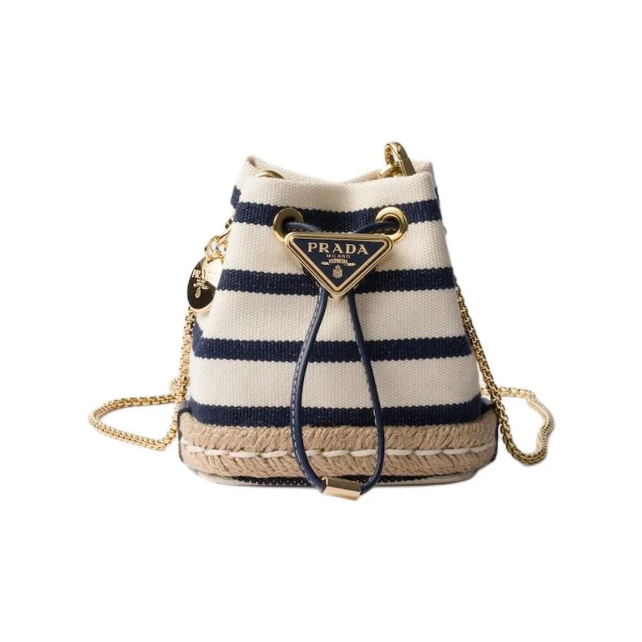 Mini Cotton Bucket Bag Ivory & Blue Women's Shoulder Bag