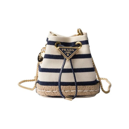 Mini Cotton Bucket Bag Ivory & Blue Women's Shoulder Bag