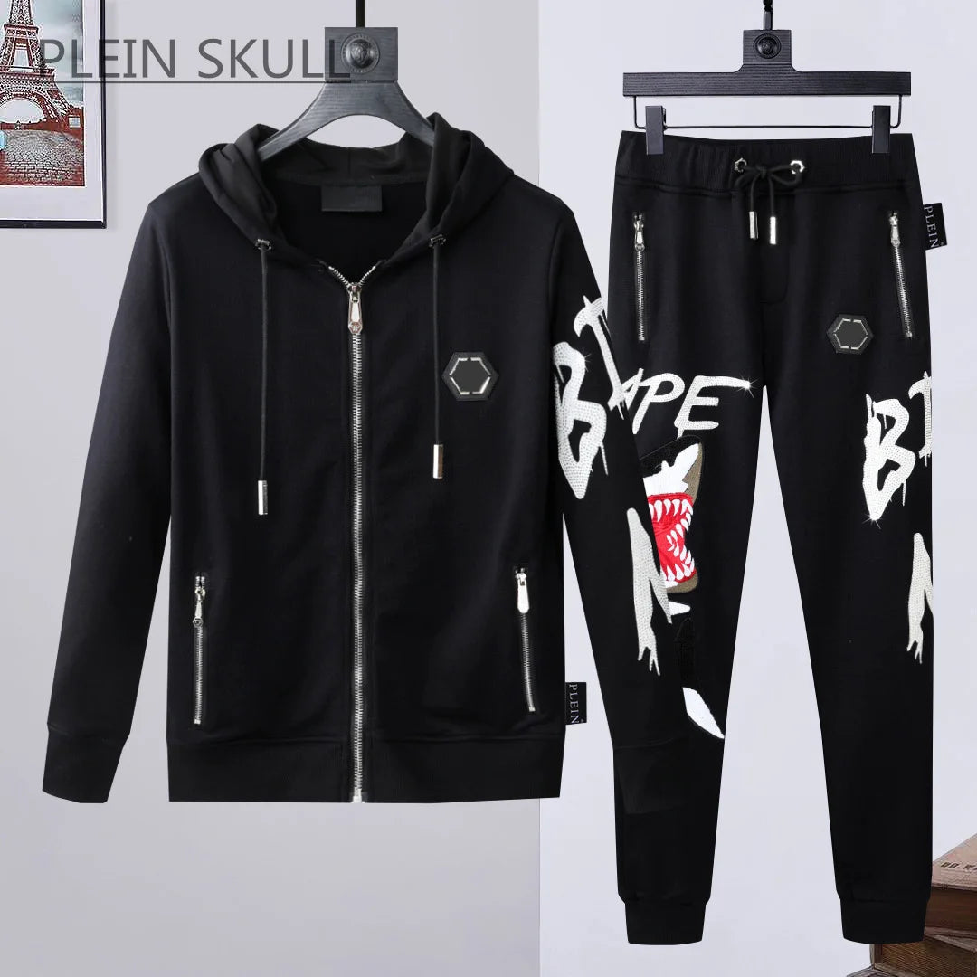 Plein Skull Hip Hop Luxury Suit Shark Pattern Spring and Autumn Coat Panth Men's Outdoor Casual Punk Gothic Luxury Brand Suit