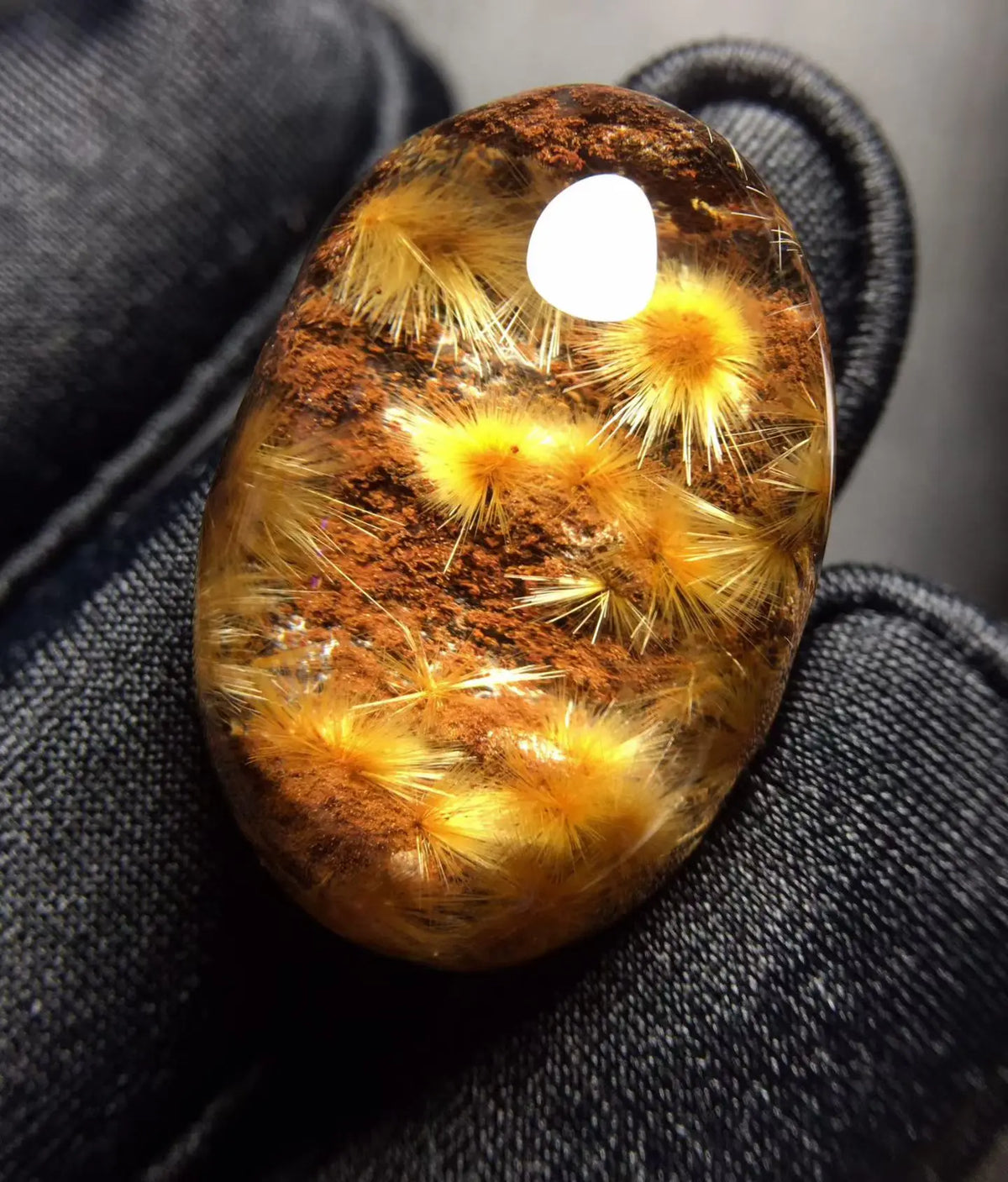 Natural Gold Rutilated Quartz Pendant Flower Oval Rutilated Quartz Jewelry 26.3*18.2*10.8mm Men Women Brazil AAAAAAA
