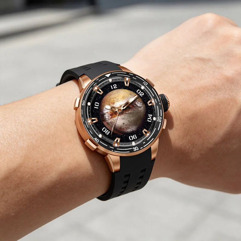 PINDU Design Watches Planet Series Miyota 8215 Mechanical Watch Men's Luminous Waterproof Curved Mirror Pointer Silicone Strap