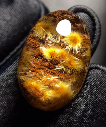 Natural Gold Rutilated Quartz Pendant Flower Oval Rutilated Quartz Jewelry 26.3*18.2*10.8mm Men Women Brazil AAAAAAA