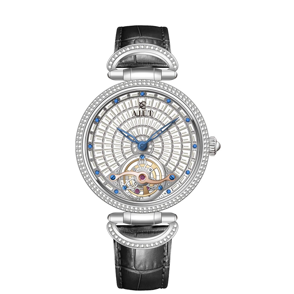 Luxury watch with intricate design on a white background