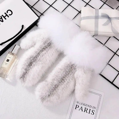 2026 Real Mink Fur Gloves For Women Winter Fox Fur Cuffs Women's Mittens Hand Knitted Full Finger Gloves Lady Fluffy Luxury Fur