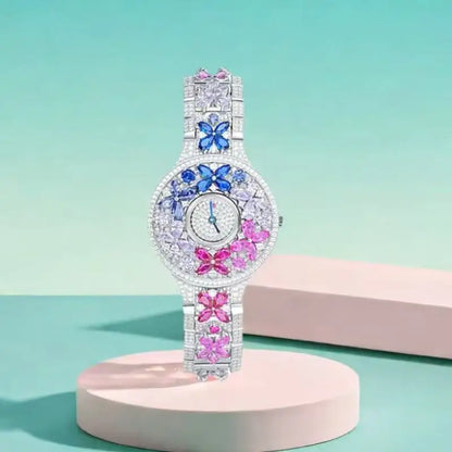 BELLUX Official Design Butterfly  Colored Synthetic Gemstone Full Diamond 925 Silver Women's Luxury Watch Fine Jewelry Gift