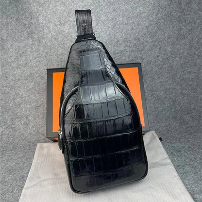 Men's Black Exotic Crocodile Leather Chest Bag | Vexaro