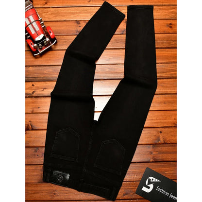 Black jeans men's fashion light luxury print slim fit small foot trend men's clothing autumn elastic long pants men