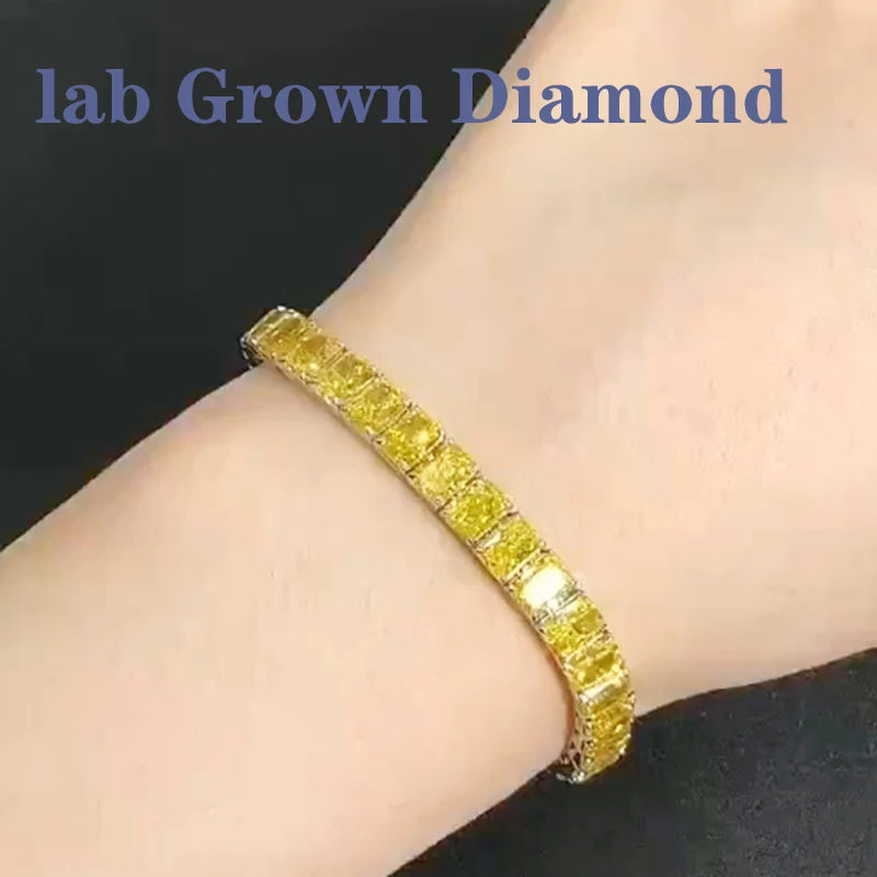 AEAW Bracelet Rdaint Shape Yellow Lab Grown Diamond Tennis Bracelet 14k White Gold Total 19Ctw VS-VVS Wedding For Lady