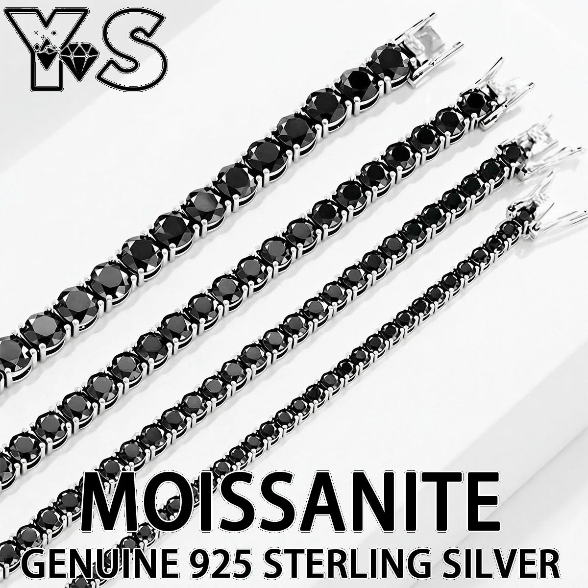 S925 Sterling Silver Black Moissanite Tennis Bracelet Full Paved Iced Out Hip Hop Street Style Unisex Luxury Jewelry Gift