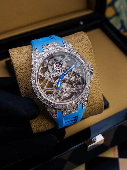 Round hollow tourbillon mechanical movement waterproof men's watch