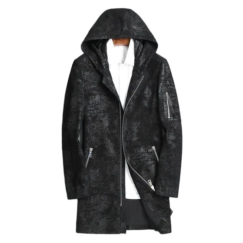 Black hooded coat with zippers on a white background