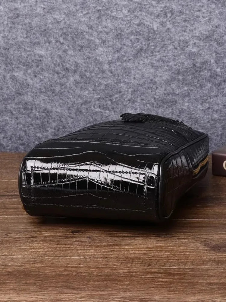 Top Quality Men Crocodile Genuine Leather Chest Bag Travel Flap Crossbody Bag New Fashion Floral Embroidery Strap Shoulder Bags