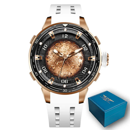 PINDU Design Watches Planet Series Miyota 8215 Mechanical Watch Men's Luminous Waterproof Curved Mirror Pointer Silicone Strap