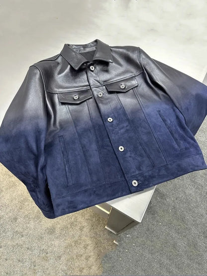 Men's Sheepskin Leather Moto Jacket Gradient | Vexaro