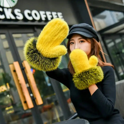 2026 Real Mink Fur Gloves For Women Winter Fox Fur Cuffs Women's Mittens Hand Knitted Full Finger Gloves Lady Fluffy Luxury Fur