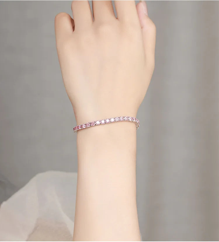 Luxury white gold solid platinum PT950 purple pink white gradient moissanite bracelet full of diamonds simple hand jewelry