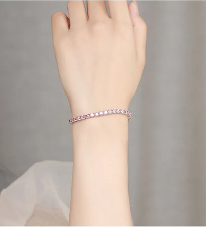 Luxury white gold solid platinum PT950 purple pink white gradient moissanite bracelet full of diamonds simple hand jewelry