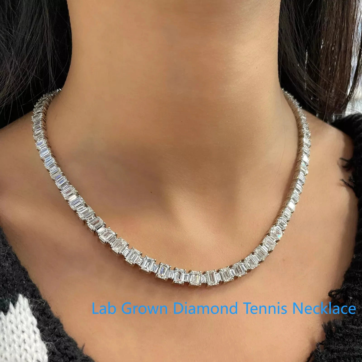Lab Grown Diamond Tennis Necklace worn by a person