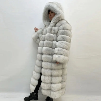 Vexaro Winter Women's Real Fox Fur Coat | Hooded Natural Fur Overcoat