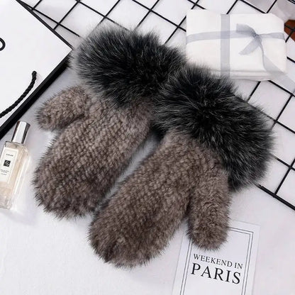 2026 Real Mink Fur Gloves For Women Winter Fox Fur Cuffs Women's Mittens Hand Knitted Full Finger Gloves Lady Fluffy Luxury Fur