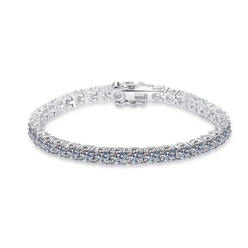 Silver bracelet with clear stones on a white background