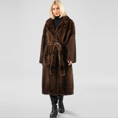 Ladies Real Mink Fur Coat with Belt – Luxury Winter Outerwear | Vexaro