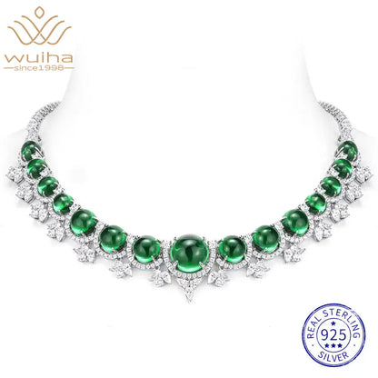 WUIHA 100% 925 Sterling Silver Lab Sapphire Emerald High Carbon Diamonds Gemstone Wedding Cocktail Pendant Necklace Fine Jewelry