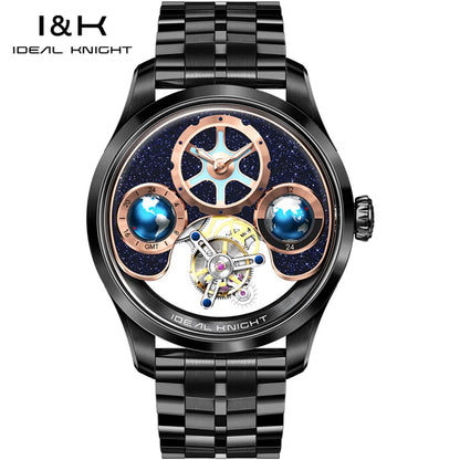 IDEAL KNIGHT Real Tourbillon Automatic Watches for Men 43mm Large Dial Blue Earth Series High-end Luxury Brand Mechanical Watch