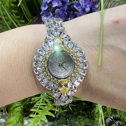 BELLUX 925 Silver Yellow White Full Diamond Watch Women's Flower Fashion Temperament Light Luxury Watch Personalized Women
